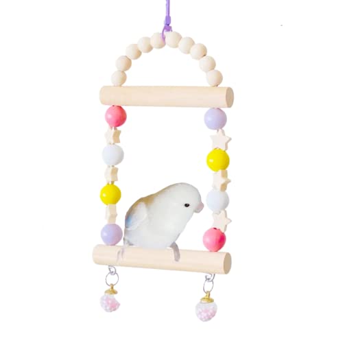 Wooden Bird Swings For Parakeets, Small Birds Hanging Cage Toys Supplies With Bell For Conures Budgies Lovebirds Cockatiel (A) #TOP13