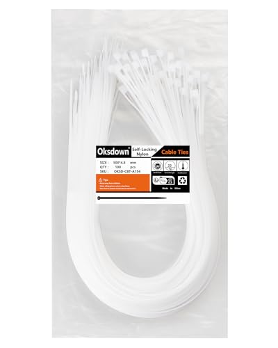 Oksdown 100 Stück Kabelbinder 500mm Weiß