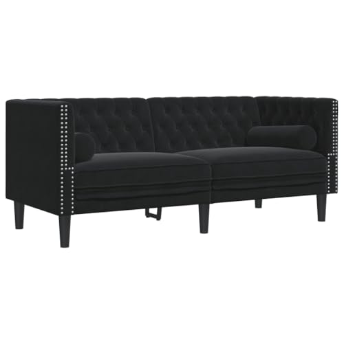 Mimdixy Sofa Wohnzimmer Relaxsofa,2-TLG. Chesterfield-Sofa-Set mit Nackenrollen Schwarz Samt – Bild 7