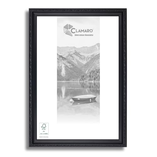 CLAMARO Viktor - Marco de fotos (61 x 92 cm, madera maciza, color negro, estilo barroco, incluye cristal acrílico, soporte para colgar (horizontal y vertical)