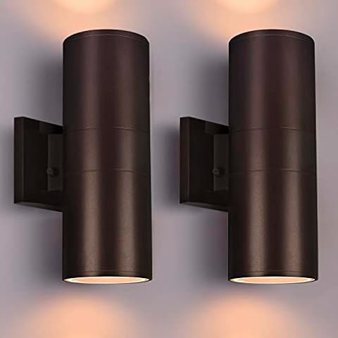 rosykite Dusk to Dawn Outdoor Lighting, Modern Up Down Porch Lights Outdoor Cylinder, Oil Bronze Waterproof Wall Sconce, E26 Base, Exterior Light Fixture Wall Mount, ETL, Pack of 2 Cover