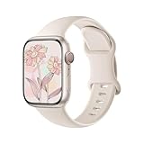 Pulseira esportiva de silicone exclusiva compatível com Apple Watch de 40 mm, 38 mm, 41 mm, 44 mm, 45 mm, 42 mm e 49 mm pulseira macia à prova d'água patentiada xsmart® para iWatch séries SE Ultra 9, 8, 7, 6, 5, 4, 3, 2 e 1 (38/40/41 MM, Bege/starlight)