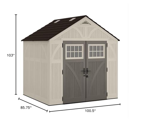 Suncast 8' x 7' Heavy-Duty Resin Tremont Storage Shed with Reinforced Floor, Skylights for Natural Light, Lockable Double Doors, Cream, Made in the USA - Image 11