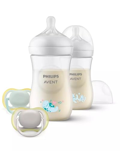 Philips Avent Natural Response Pack: 2 Decorated 260ml Baby Bottles + 2 Ultra Air Pacifiers 0-6 Months