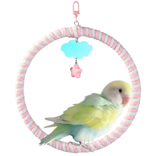 Circular Bird Swing Cotton Rope Stand Toy for Small Birds Parrot Parakeet Cockatiel Conure Budgie Finch Quaker (Pink,S)