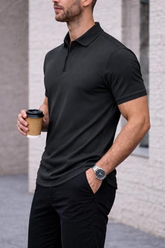 Image of Mack Jonney Men Ribbed Polo T-Shirt | Regular Fit | Half Sleeve | Zip Collar Casual T-Shirt-MJ-94