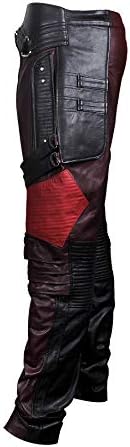 Front view of a stylish distressed leather jacket with a maroon star emblem.