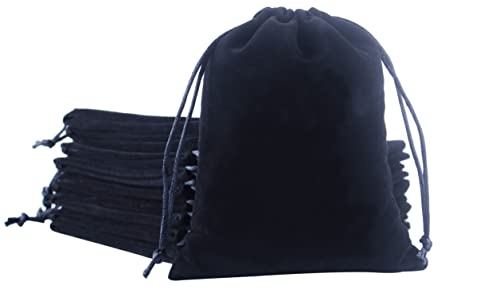 Sansam Small Velvet Gift Bags With Drawstring, 20Pcs 4.0X4.8 Inch Black Drawstring Velvet Cloth Jewelry Pouches #TOP23