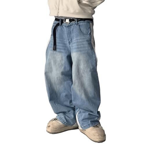 Men's Baggy Patchwork Jeans Casual Straight Wide Leg Hip Hop Jeans Y2K Skateboard Vintage Denim Pants Streetwear