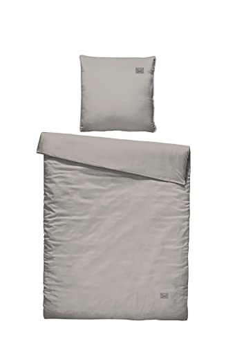 Sansibar Lino Look - Juego de ropa de cama (2 piezas, funda nórdica de 135 x 200 cm y funda de almohada de 80 x 80 cm, con logotipo de Sansibar Cover