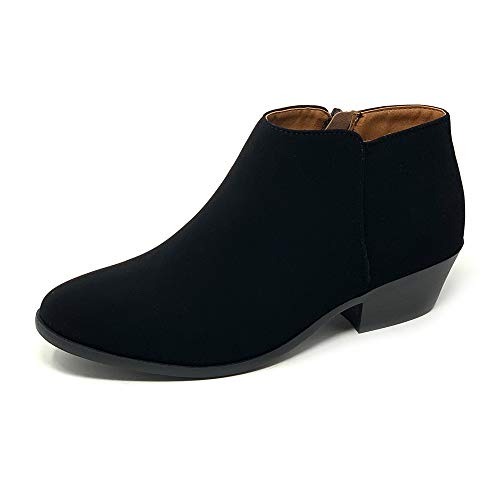 SODA Women's Round Toe Faux Suede Stacked Heel Western Ankle Bootie