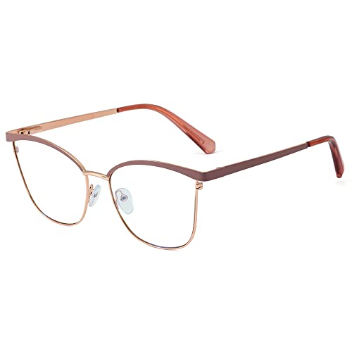 kachawoo Metallrahmen-Brille Cat Eye Gold Legs Clear Lens Eyewear Damen Anti-Blaulicht-Blockierbrille für Computer Office Lady (purple gold frame) Cover