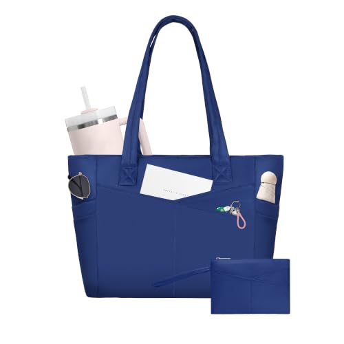 Image of CTWWFS Large Tote Bag for Women with Zipper, Nylon Lightweight Work Tote with 15.6 inch Laptop Sleeve, Nurse Bag for Work College