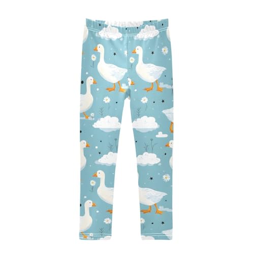 ALAZA Girls' Leggings Children's Yoga Pants Skinny Printed Dance White Goose Blue Comfortable 4T