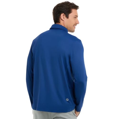 BloqUV Men's UPF 50+ Sun Protection Collared Long Sleeve Active Top (Navy, Large)