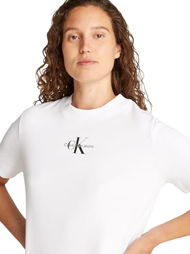 Calvin Klein Robe T Shirt Femme Monologo Long Rib Tee avec Col Ras du Cou Brilliant - vue 4
