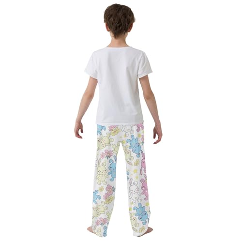 ZZXXB Lovely Bunny and Stars Boys Long Pants Soft Trousers Elastic Waist Kids Lounge Bottoms with Pockets S-XL3