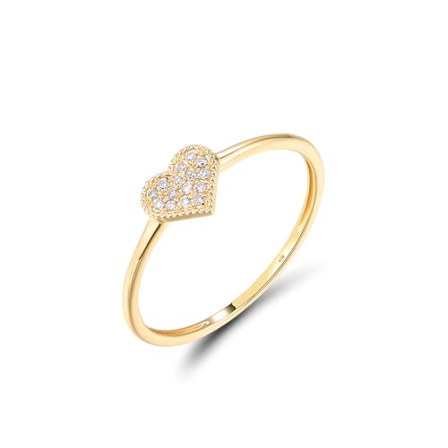 Santuzza 10K Yellow Solid Gold Love Heart Shape Ring Genuine Diamond Simple Heart Dainty Ring for Women (5)
