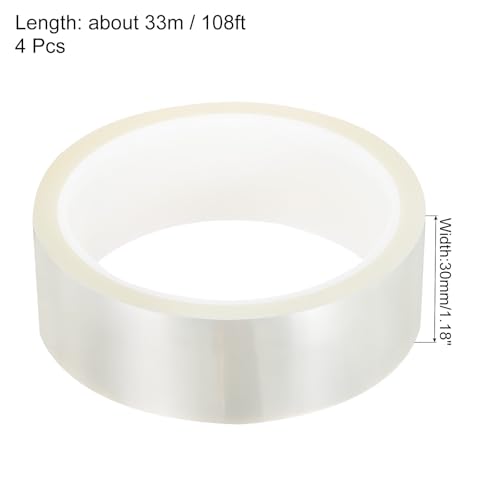 Image of uxcell Clear Heat Tape, 4 Rolls 30mmx33m 108ft High Temperature Heat Resistant Tape for Sublimation,Heat Vinyl Press,Heat Transfer, Circuit Board, No Residue