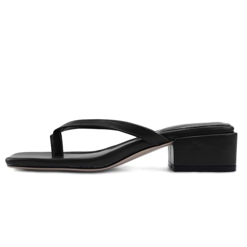 Women Flip Flops Squared Toe Chunky Low Heels Thong Sandals Slip On For Casual Summer Beach Slides3