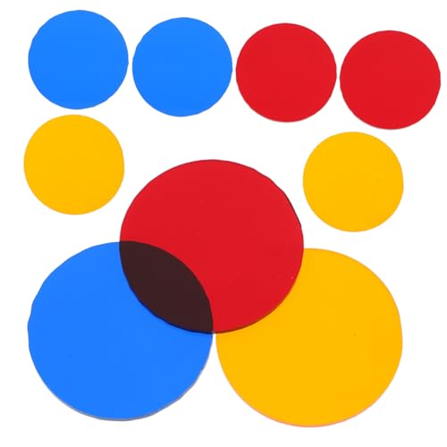 PRETYZOOM Filtros De Corrección De Color Redondos, 9 Láminas Plásticas En Rojo, Amarillo y Azul, Superposiciones Ópticas Para Enseñanza Científica y Experimentos Educativos
