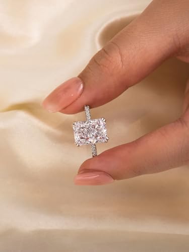 4.5CT Stunning Radiant Cut Engagement Ring for Women, S925 Silver AAAAA Grade Cubic Zirconia Promise Wedding Ring3