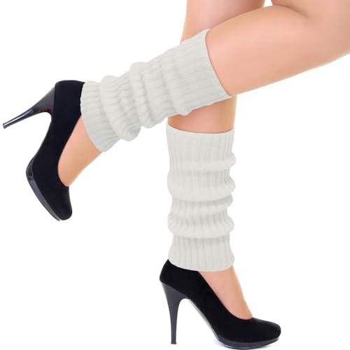 WAMIOKAGRO Stulpen Weiß Weiße Stulpen Damen Mädchen Gestrickte Sexy Beinstulpen Leg Warmers Beinwärmer für Fasching Karneval Tanzen 80er Aerobic Kostüm 80er Jahre Accessoires