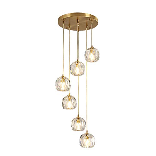 Lustre suspendu en cristal et laiton brossé doré chic pour chambre