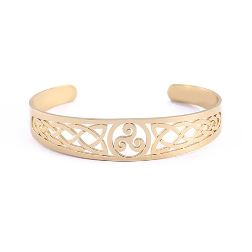 VASSAGO Bracelet manchette en acier inoxydable avec symbole triskel nordique et symbole triskel irlandais - Cadeau pour homme, femme, adolescent, taille...