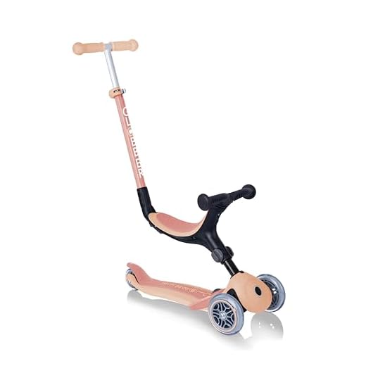 GLOBBER GO-UP Foldable Plus ECO – 3 in 1 Dreirad, Laufrad und Scooter, 120/80 mm, 3-rädrig, höhenverstellbar, apricot