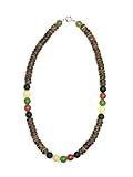 Collar UNISEX espíritu RASTA, compuesto por aros de coco y piedras auténticas en los colores de Jamaica. Cierre de anillo de resorte de plata 925. Idea de regalo francés, 36 CM, PIEDRA VERITABLES
