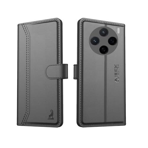 Image of AIBEX Compatible for Vivo X200 5G Flip Cover Leather Finish with Magnatic Closure | Inside TPU with Card Pockets | Wallet Stand | Complete Protection Flip Case -Black