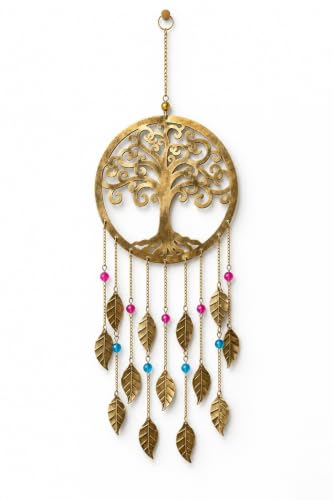 Image of DULI Metal Windchime Wall Hanging, Feng Shui, Wall Art, Wall Decor, PositiveVibes, Rustic Wall Hangings, Wall Art, Diwali Decor, Home Decor, Positive Vibes (Metal-TreeLeafHanging)