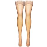 NuVein Sheer Compression Stockings for Women, 15-20 mmHg Support, 20 Denier, Thigh High, Closed Toe, Beige, Medium