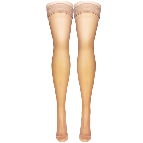 Image of NuVein Sheer Compression Stockings for Women, 15-20 mmHg Support, Medium Denier, Thigh High, Closed Toe, Beige, X-Large