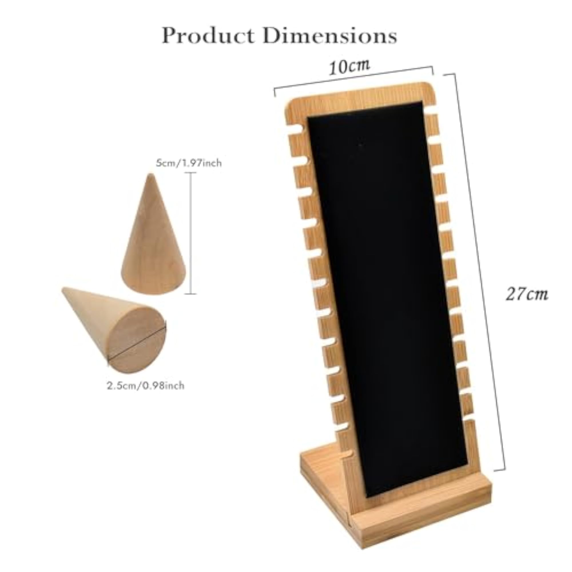 Wooden Necklace Display Stand & 10 Pc Wooden Cone for Rings Display