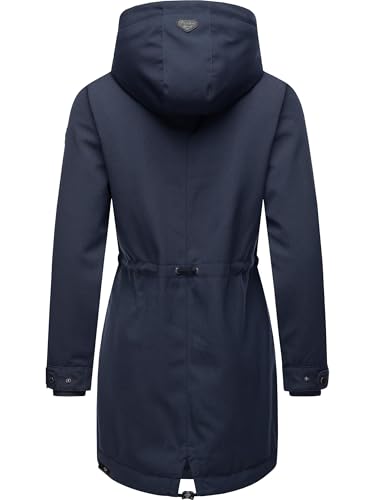 Ragwear Damen wasserdichter Mantel Lange warme Winterjacke mit Teddyfleece Kapuze Canny Canvas YOUMODO Navy Gr. S