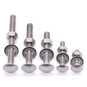 3/8-16 x 3-1/2" Stainless Steel Carriage Bolts with Hex Nuts and Flat Washers 304 Stainless Steel 18-8 Square Neck Bolts and Nuts Washers, Full Thread, Coarse Thread, 6 Sets
