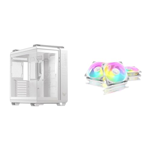 Image of Bundle of ASUS TUF Gaming GT502 Horizon White ATX Mid-Tower Gaming Case (Boundless Panoramic Design) + ASUS TUF Gaming TR120 120mm ARGB White Fan Triple Pack 28mm Fan Frame, Aura sync, PWM Control