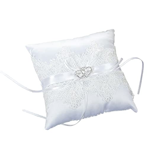 Hoshisea Oreiller pour Alliances, Coussin Porteur D'Alliances avec Décoration Double Coeurs, Coussin pour Bagues Forme Carrée, pour Accessoires de Bagues de...
