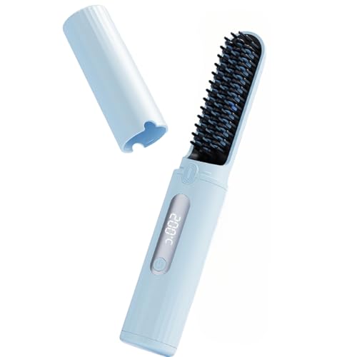 Cordless Hair Straightener Brush,Negative Ion Electric Hot Comb Straightening for Women,Anti-Scald Portable Styling Brush for Travel & Car,Fast Heating USB Charging Mini Hair Straightening Irons