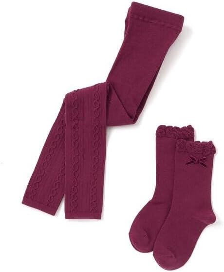 期間限定ニシキヘビ[ベベ] ケーブル編みレギンス+フリルクルーソックスセット(80~140cm) ジッパー 靴