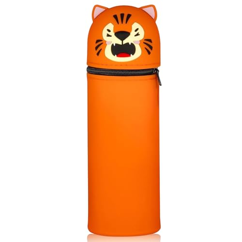 2-in-1 Silikon Federmäppchen Silikon Federmäppchen Tiger Orange Tiger Federmappe Federtasche aus Weichem Silikon für Stifte Unisex Kapazität Mäppchen Niedliche Schule Geschenke für Kinder
