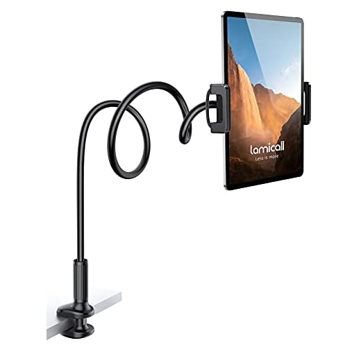 Gooseneck Tablet Mount Holder for Bed - Lamicall Flexible Tablet Arm Clamp for Bed Compatible with Pad Mini 7.9, Air 9.7, Pro 10.5, Switch, Galaxy Tabs, More 4.7-11" Device - Black