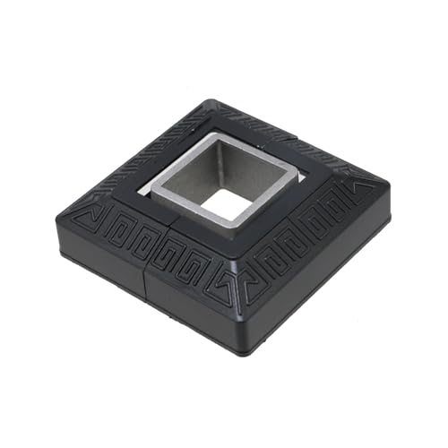 MY MIRONEY 2 Sets Fence Metal Flange Hardware Kit, 2PCS 1.42\" x 1.42\" Square Post Flange Base, 2PCS Black Post Cover Plate 2\" x 2\" Square Flange Base Shoe for Stair Handrail, Railing, Fence - Thumbnail 4