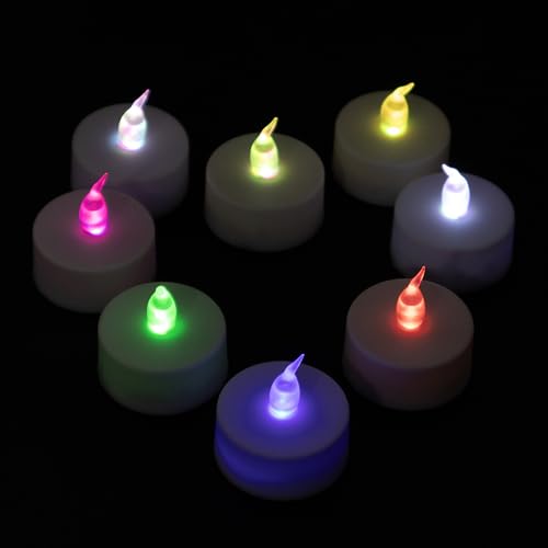 D.A.Y. Republic 8 Colour Changing LED Tea Lights - Multicolour Flameless and Windproof Tealight Candles with Rainbow Colours, Long Life Battery Operated, Fake Candles for Wedding, Party, Celebrations