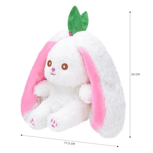 Image of Reversible Strawberry Rabbit Bunny Carrot Plush Toys with Zipper, Cute and Versatile Plushies Stuffed Animal Soft Toy Birthday Gift for Girls & Kids (Red)