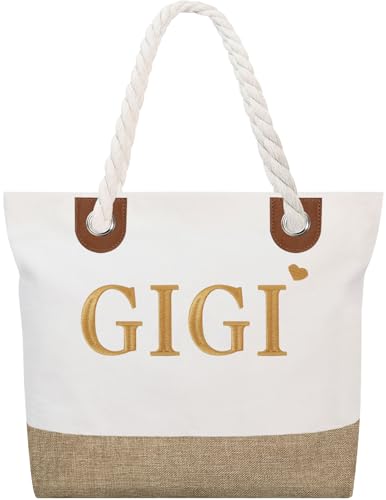 Image of GhvyenntteS Gigi Gifts for Grandma, Birthday Gifts for Gigi Tote Bag with Zipper, Beach Tote Bag - Perfect for Birthday, Mothers Day, Christmas