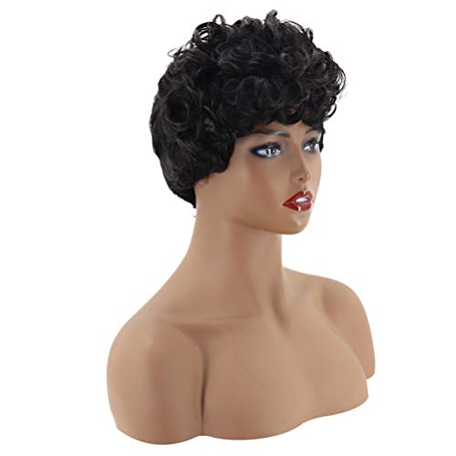 Lurrose Peruca feminina de cabelo curto encaracolado peruca de cabelo macio com aparência natural ro