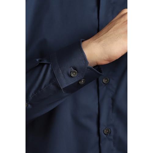 Image of Louis Philippe Men's Slim Fit Signature Oxford Easy Care, Natural Stretch Full Sleeve Solid Casual Shirt, Cotton
